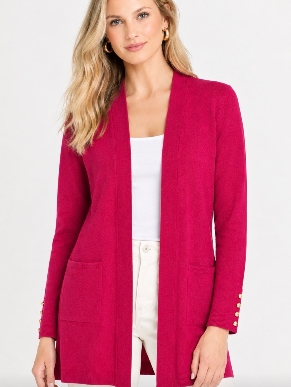 J. McLaughlin Fine Knit Cardigan Orchid Pink Pockets Sz M